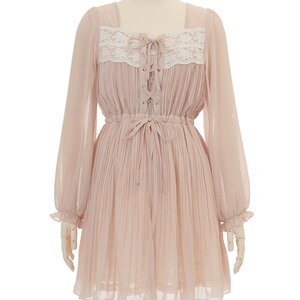 LIZ LISA Pleated Lace Dress Pink