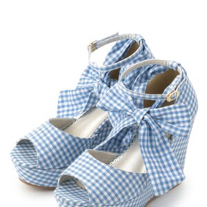LIZ LISA Gingham Wedge Sandals Blue L