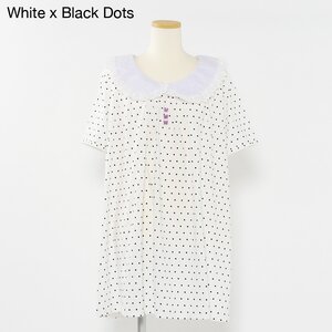 milklim Bus Stop Girl Half-Sleeve Dress White x Black Dots