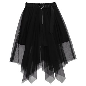 LISTEN FLAVOR Hemline Tulle Layered Skirt w/ Heart Belt Black