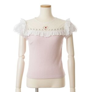 LIZ LISA Yoke Rib Embroidered Top Pink