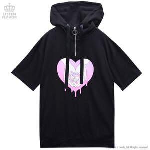 LISTEN FLAVOR Yami-Kawa Prescription High-Neck Short Sleeve Hoodie Black