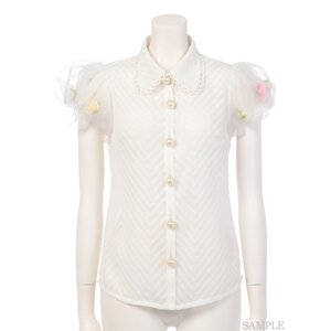 Swankiss Flower Puff-Sleeve Blouse White