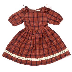 OLIVE des OLIVE Tartan Plaid Dress w/ Shoulder Ribbons Orange