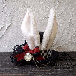 NO.S PROJECT White Rabbit Petit Silk Hat Orange Ribbon