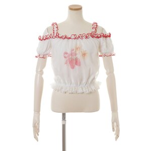 LIZ LISA Daisy Berry Puff Open Shoulder Blouse White