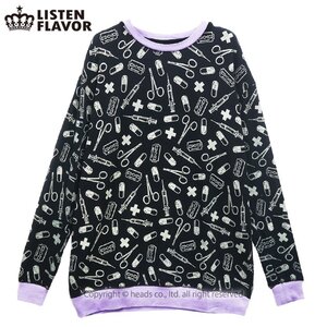 LISTEN FLAVOR Medicine Pattern Oversized Crewneck Sweatshirt Black