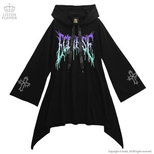 LISTEN FLAVOR Metal Logo Hemline Hoodie Dress Black x Green