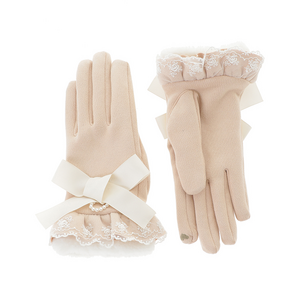 LIZ LISA Ribbon Suede Gloves Beige