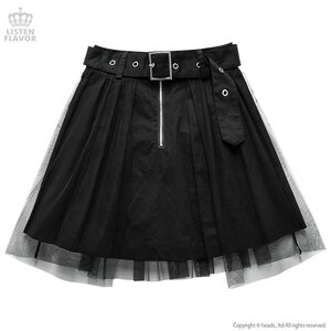 LISTEN FLAVOR Tulle Pleated Mini Skirt w/ Belt Black