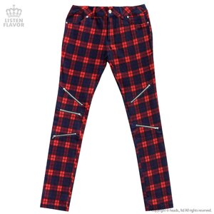 LISTEN FLAVOR Zip Detail Red Check Skinny Pants M