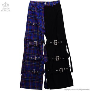 LISTEN FLAVOR Triple Belt Bondage Pants Blue Check