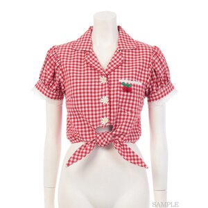 Swankiss Cherry Motif Gingham Blouse Red