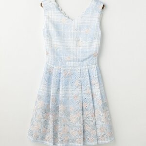 LIZ LISA Checkered Lace Flower Dress Blue
