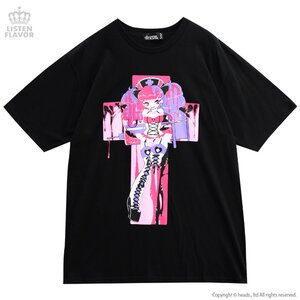 LISTEN FLAVOR x Yummy! Injection Nurse-chan Collab T-Shirt Black