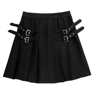 LISTEN FLAVOR Side Belt Pleated Skirt Black
