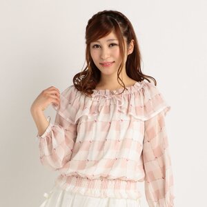 LIZ LISA Gingham Bow Tie Blouse Pink