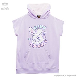 LISTEN FLAVOR Twinkle Bunny Short Sleeve Hoodie Lavender