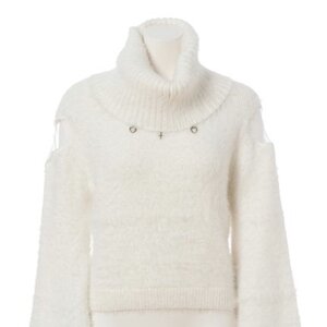 Swankiss Heart Shoulder Puff-Sleeve Knit White