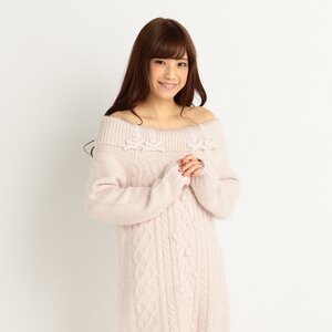 LIZ LISA Off-Shoulder Knit Winter Dress Pink