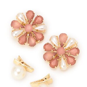 LIZ LISA Pearl & Flower Hair Clips (Set of 4) Bordeaux