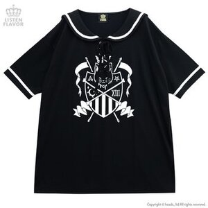 LISTEN FLAVOR Sinister Black Cat Lace-Up Sailor Dress Black