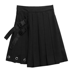 LISTEN FLAVOR Asymmetrical Cutout Pleated Skirt Black