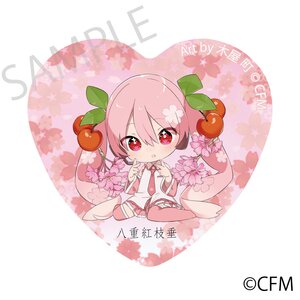 Sakura Miku x Hirosaki Sakura Story Heart-shaped Tin Badge Weeping Yaebeni Blossoms Art by Kiya Machi