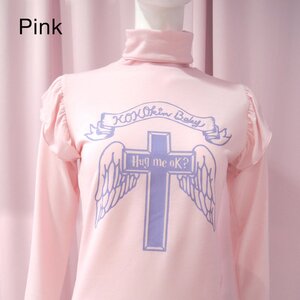 KOKOkim Holy Cross Turtleneck Long T-shirt Pink M