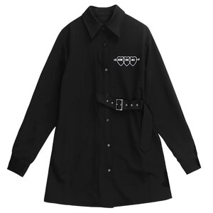 LISTEN FLAVOR Triple Heart Layered Belt Shirt Black