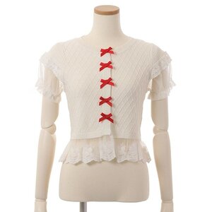 LIZ LISA Lacy Hem Ribbon Cardigan White