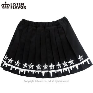 LISTEN FLAVOR Melty Line Pleated Skirt w/ Stars Black