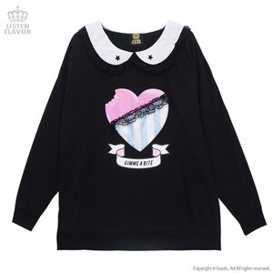 LISTEN FLAVOR Heart Chocolate Collared Cutsew Black