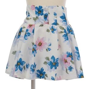 LIZ LISA Large Floral Print Flared Sukapan Skirt White