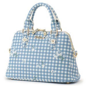 LIZ LISA Round Gingham Flower Bag Blue