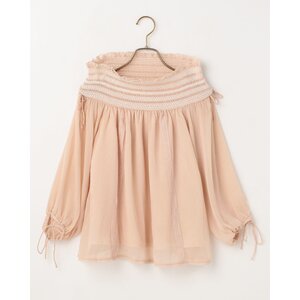 LIZ LISA Smocked Off-Shoulder Top Pink