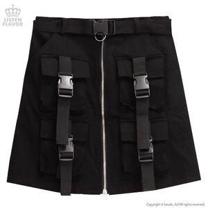 LISTEN FLAVOR Buckle Pocket Zip Skirt Black