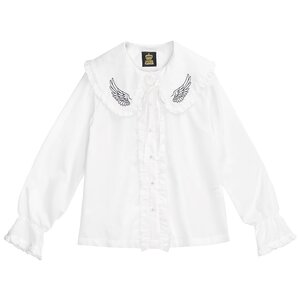 LISTEN FLAVOR Angel's Wings Frill Shirt w/ Ribbon White