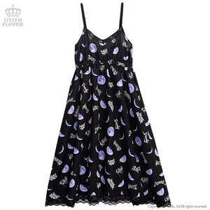 LISTEN FLAVOR Metal Moon Flared Camisole Dress Black x Blue