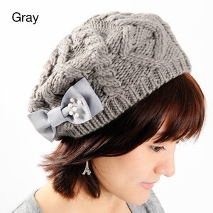Mignon Minette Pearly Ribbon Beret Gray