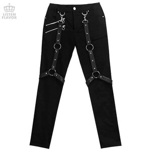 LISTEN FLAVOR Zip Skinny Black Pants w/ Harness M