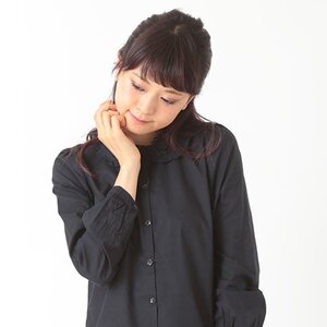 earth music&ecology Flower Laced Ruffle Collar Blouse Navy S