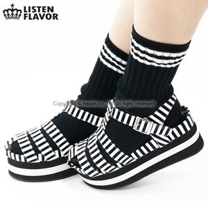 LISTEN FLAVOR Lined Belt Platform Sandals Striped Off-White M