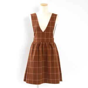 OLIVE des OLIVE Comfy Tartan Plaid Pinafore Dress Camel