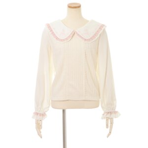 LIZ LISA Embroidered Rose Ribbed Top Pink