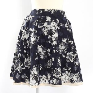 OLIVE des OLIVE Rose Pattern Sheer Check Skirt Navy
