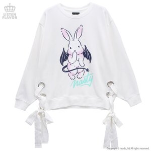 LISTEN FLAVOR Evil Bunny Lace-Up Ribbon Sweatshirt White