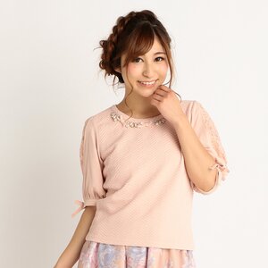 LIZ LISA Jeweled Puff Sleeve Top Pink