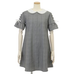 LIZ LISA Ribbon Sleeve Glen Check Dress Gray