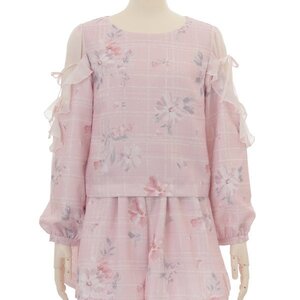 LIZ LISA Tweed Floral Short Jumpsuit Pink